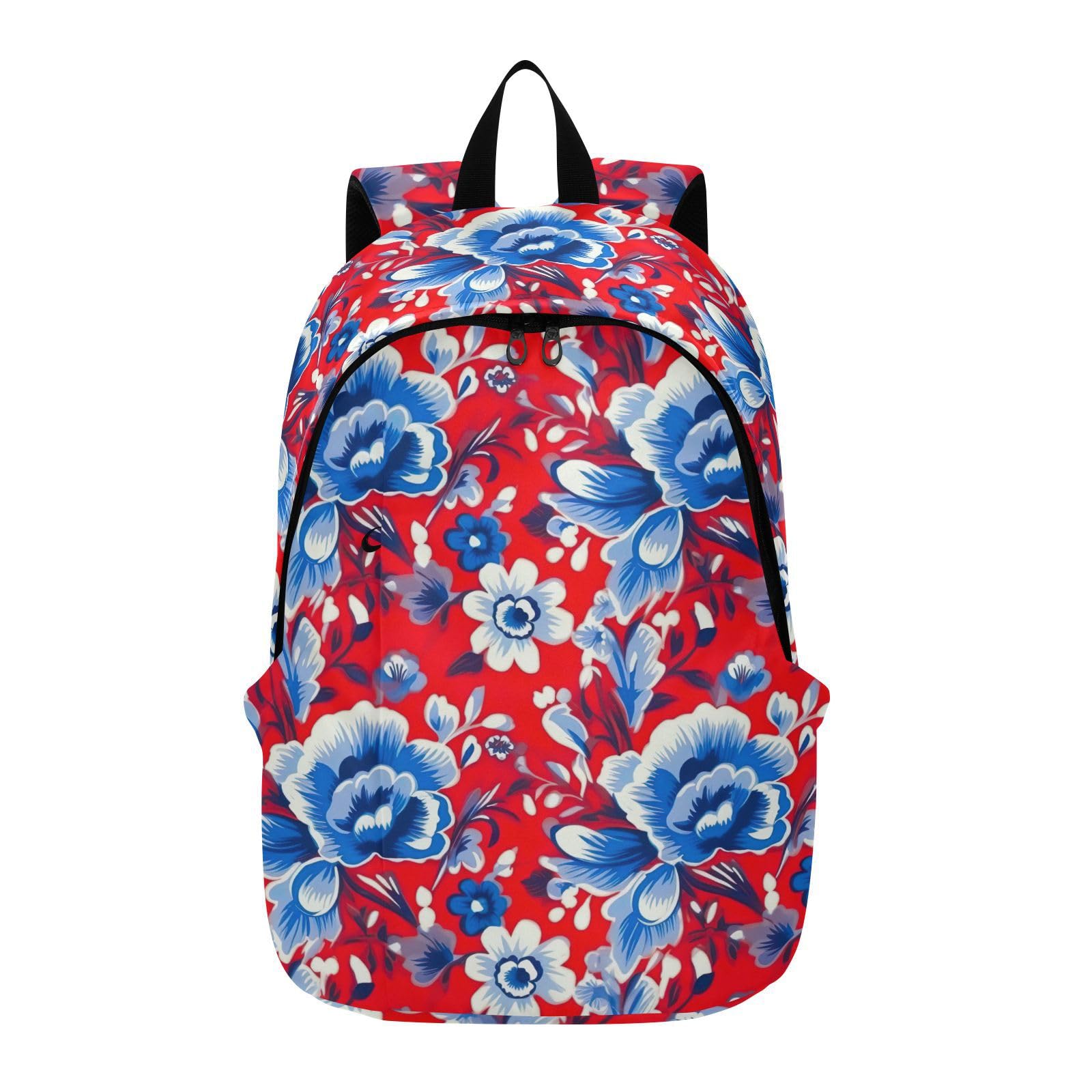 MCHIVER Travel Backpack Blue Red Florals Casual Daypack Backpacks Lightweight Carry on Bag Water Resistant Hiking Backpack for Women and Men