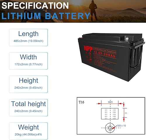 Miniatura 2 de NPP Batería de ciclo profundo LiFePO4 de 12.8 V, 200 Ah y 12 V, batería de fosfato de hierro y litio integrada con BMS de 200 A con 4500-8000 ciclos