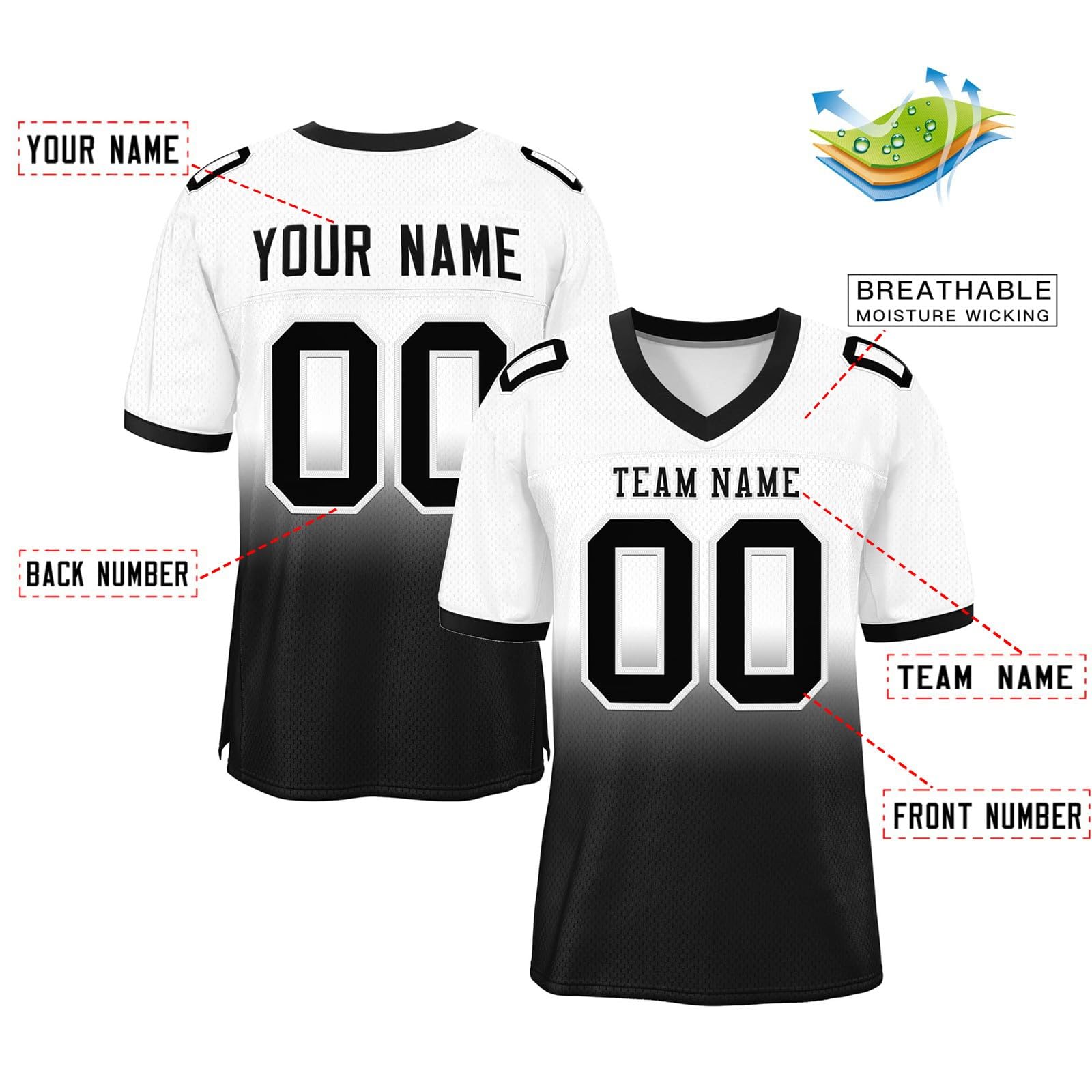 Magliette Personalizzate Maglie da Football Americano Maglie da Competizione ad Asciugatura Rapida con Nome e Numero Adatte a Bambini, Adolescenti, Uomini e Donne