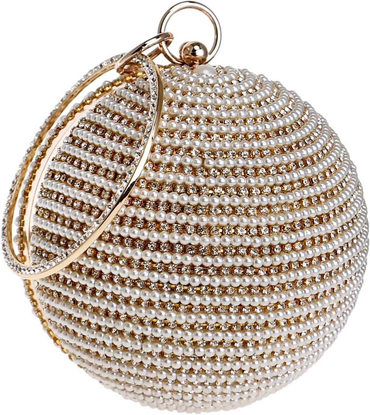 CORIOS Evening Handbag for Women Round Ball Clutch Purse Beaded Pearl Clutch Bag Rhinestones Shoulder Bag