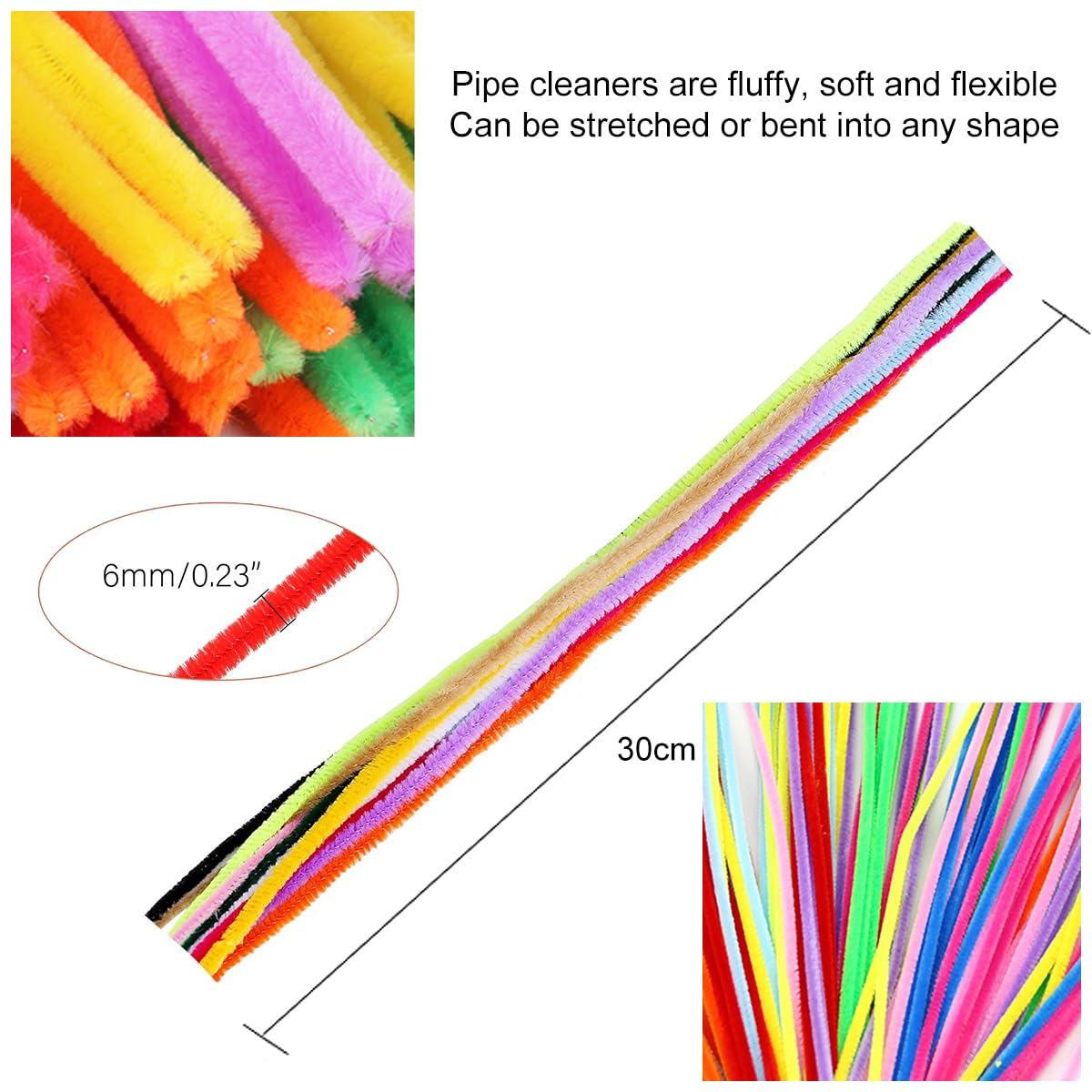 PIWOSGOL Lot De 430 Cure-pipes Pour Le Bricolage - Coloré - Flexible - Fil Chenille - En Peluche Flexible - Pour Le Bricolage - 30 Cm X 6 Mm - Pour Projets De Bricolage