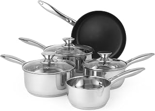 Classic Collection 5 Piece Pan Set, 14/16/18/20/24 cm, Stainless Steel, Non-Stick, Suitable for Induction, Gas and Electric Hobs, Includes Tempered Glass Lids, 5 Year Guarantee