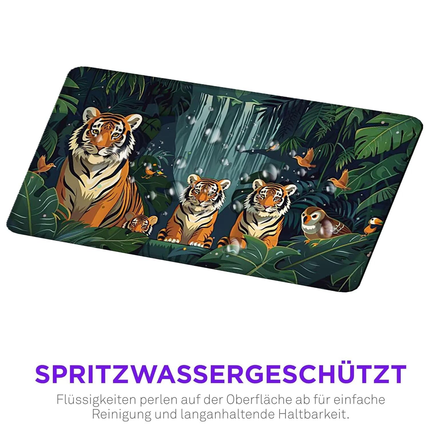 Gamingowa podkładka pod mysz, 1200 x 600 mm, XXL, przedłużona, duża podkładka pod mysz, szyte krawędzie, antypoślizgowa gumowa podstawa, ochrona do domowego biura, na prezent (leśny tygrys) Z740
