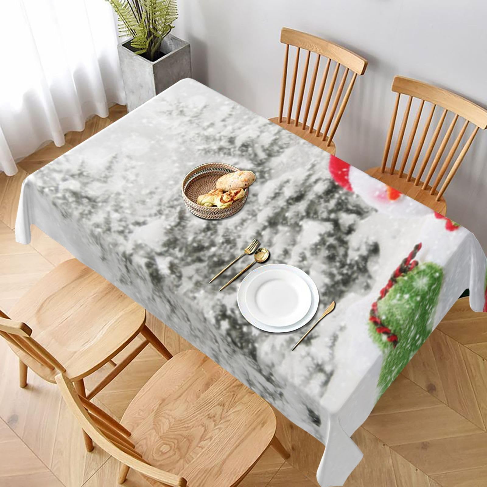 BNVSADC Merry Christmas With Happy Snowman Printed Rectangle Tablecloth 228x152 CM, Water Resistant Polyester Table Cloth Decorative Fabric Table Covers for Kitchen Dining Table Parties Camping
