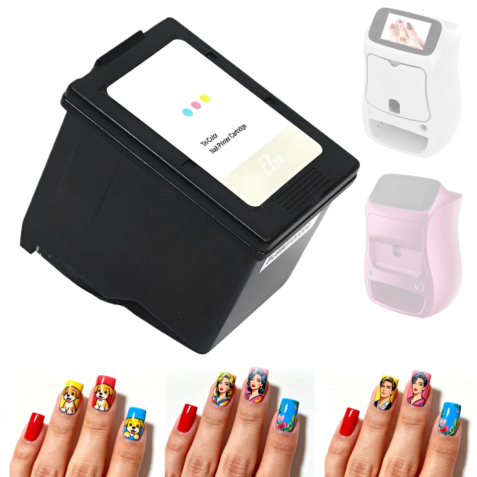 Zamienny wkład z tuszem do drukarki do paznokci i 3D kolorowy wkład z tuszem, zapewnia malowanie HD na 800 paznokci, niezbędny dla hobbystów nail artu