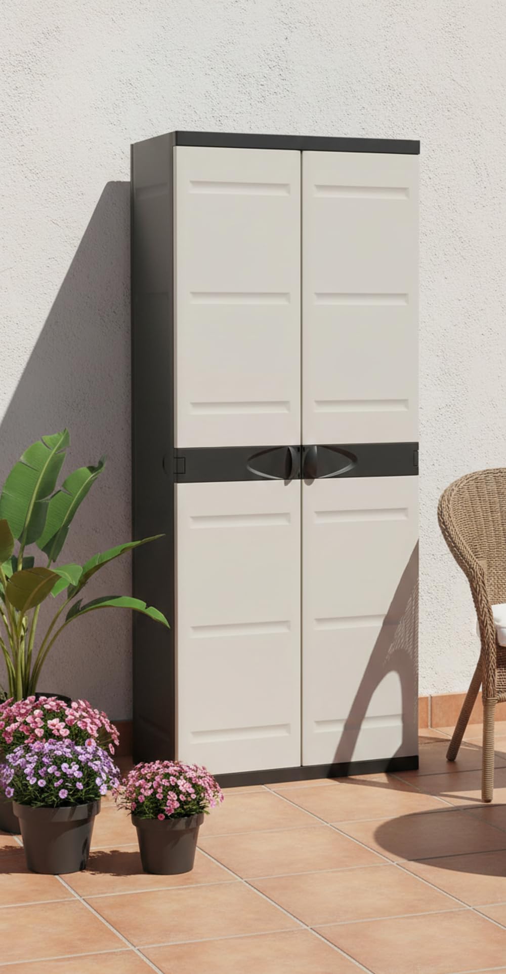 Recamania Armario Escobero Titanium – Mueble Auxiliar con 2 Puertas y Estantes Regulables, 70 x 44 x 176 cm