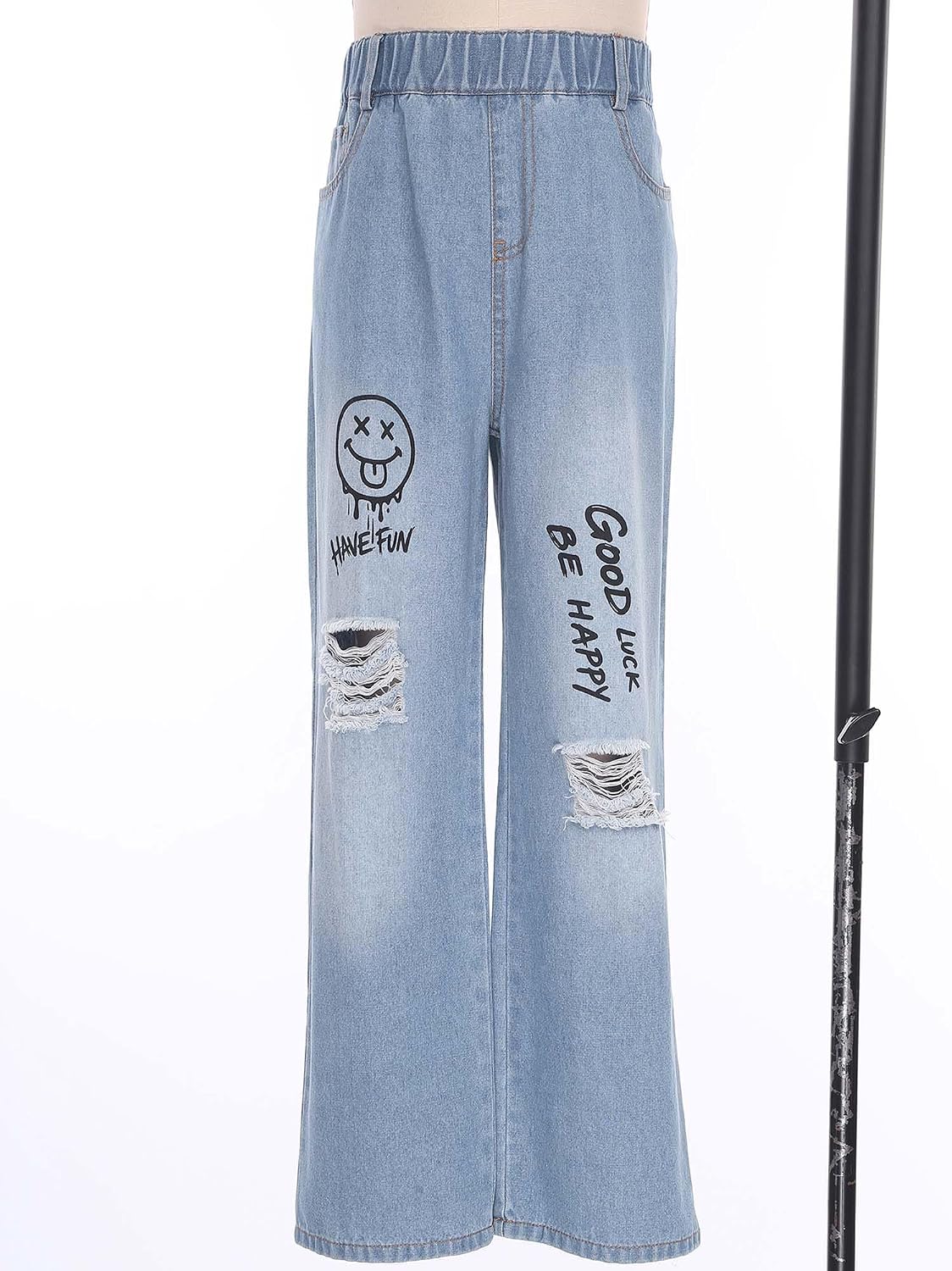 Boys Wide Leg Jeans Ripped Denim Pants Casual Daily Life Party Street Style Bottoms Trousers