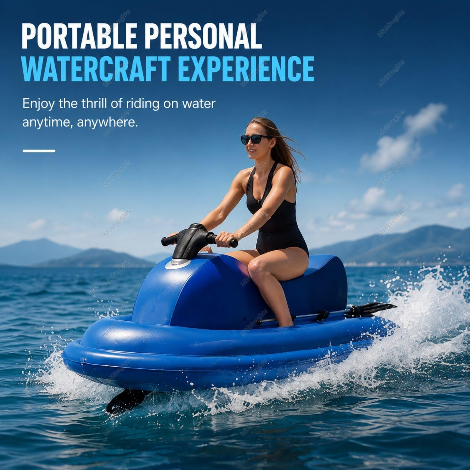 Motorisiertes, aufblasbares Wasserfahrzeug zum Draufsitzen, tragbares elektrisches Jetboot mit Doppelflossen-Design und abnehmbarem Bugstrahlruder für Seen und Pools 500W10A