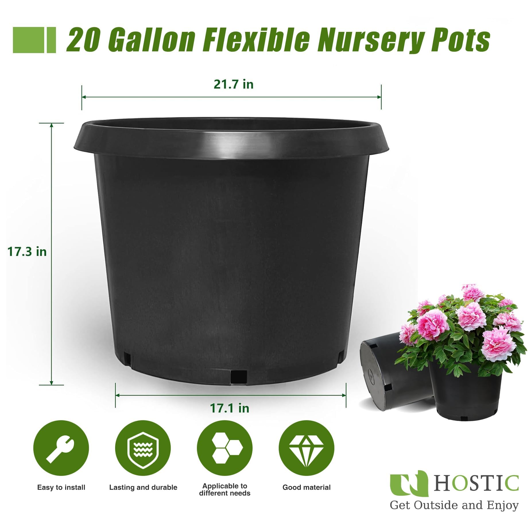 Amazon.com: HOSTIC 20 Gallon Flexible Nursery Pots Gallon Pot with Drainage  Holes Plastic Plant Container Suitable for Indoor Outdoor Vegetables  Flowers Trees Plants 5 PCS : Patio, Lawn & Garden