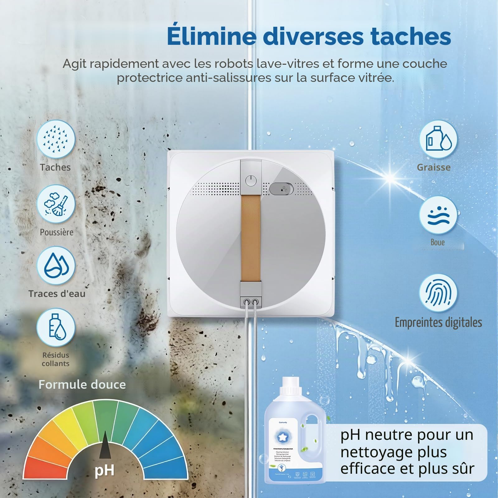 Solution de nettoyage pour robot nettoyeur de vitres ECOVACS Winbot W1 PRO, W2, W2 OMNI, W2 PRO, W2 PRO OMNI, WINBOT MINI, W2S, W2S OMNI (1 l)