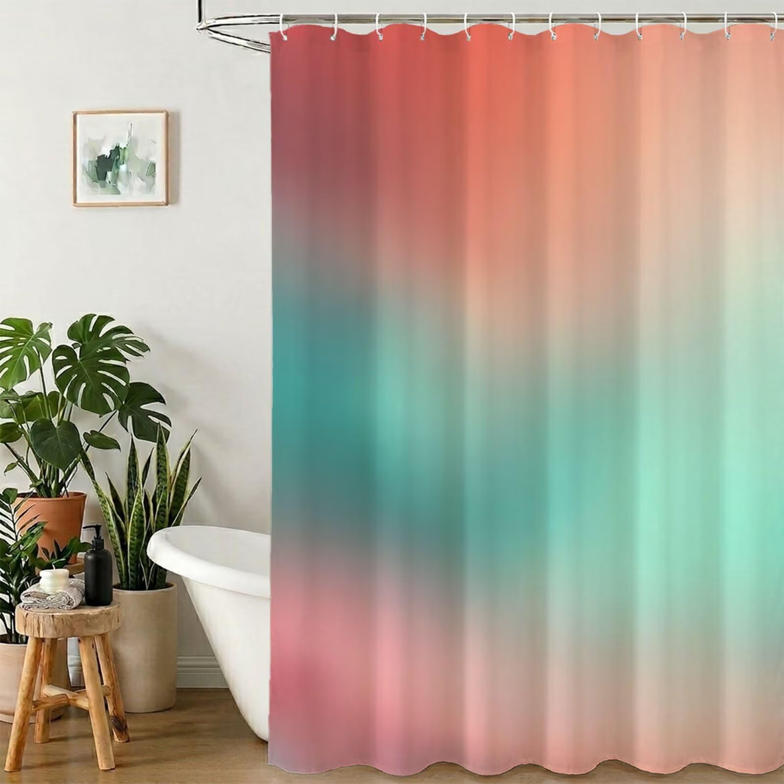 Rideau de Douche 180x220 cm - Tissu Polyester Imperméable Anti-Moisissure - 12 Anneaux Inclus - Ourlet Lesté pour Stabilité - Lavable en Machine - Idéal de Baignoire et Douche - Rose & Vert Y1#536