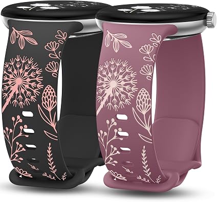 Minyee 2 Pack Floral Engraved Bands Compatible with Google Pixel Watch 4/3 41mm/Pixel Watch 2/1 Band Women, Two-Tone Flower Cute Soft Silicone Sport Fancy Strap