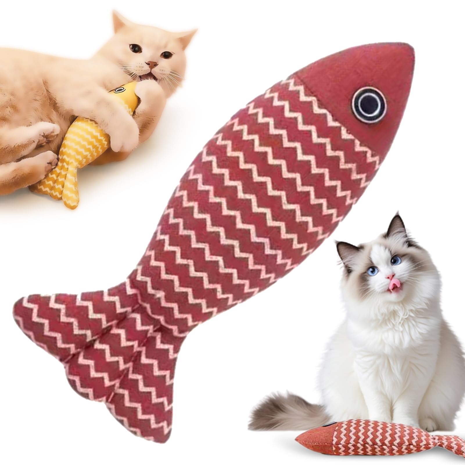 DRXRD Cat Toys Fish, 1/3 PCS Catnip Toys Fish, Cat Toys Self Play, Indoor Cat Toys for Catnip Fish, Interactive Kitten Exercise Kicker Toys, Chew Bite Supplies for Cat Toys Self Play Red-1PCS