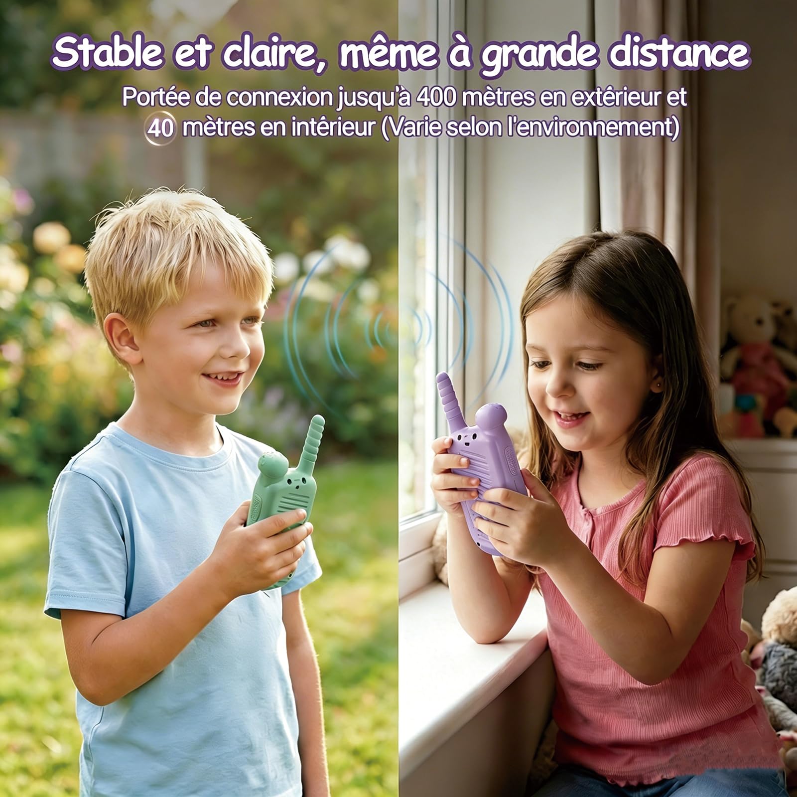 Talkie-Walkie Vidéo pour Enfants 2 Pack, Rechargeable Talkies-Walkies, Caméra Rotative 180°, 6 Effets Vocaux & 10 Sonneries, Idéal Camping Voyage Randonnée, Cadeau Garçons Filles 3-12 Ans