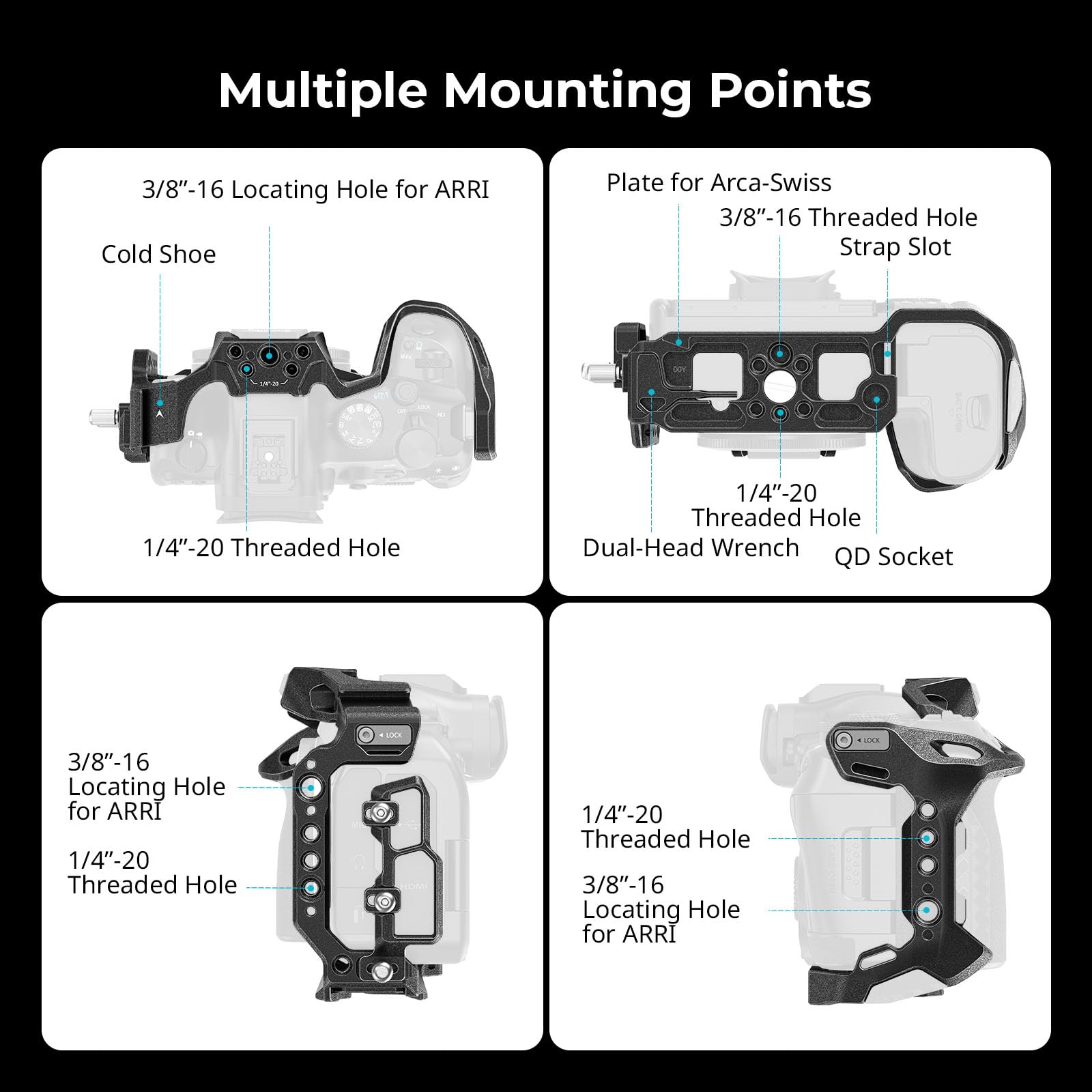 SMALLRIG R6 Mark III / R6 Mark II Cage "Black Mamba" Kit palmare per Canon con manico superiore, gabbia completa, morsetto per cavo HDMI e USB-C - 5960