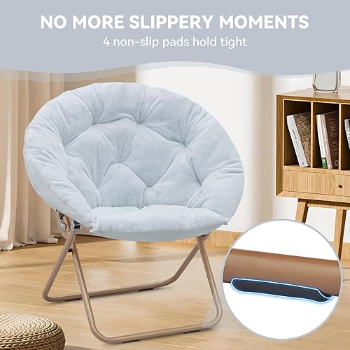 Miniatura 7 de Magshion Silla redonda plegable de gran tamaño con platillo de luna para adultos, silla grande y acogedora para dormitorio, azul