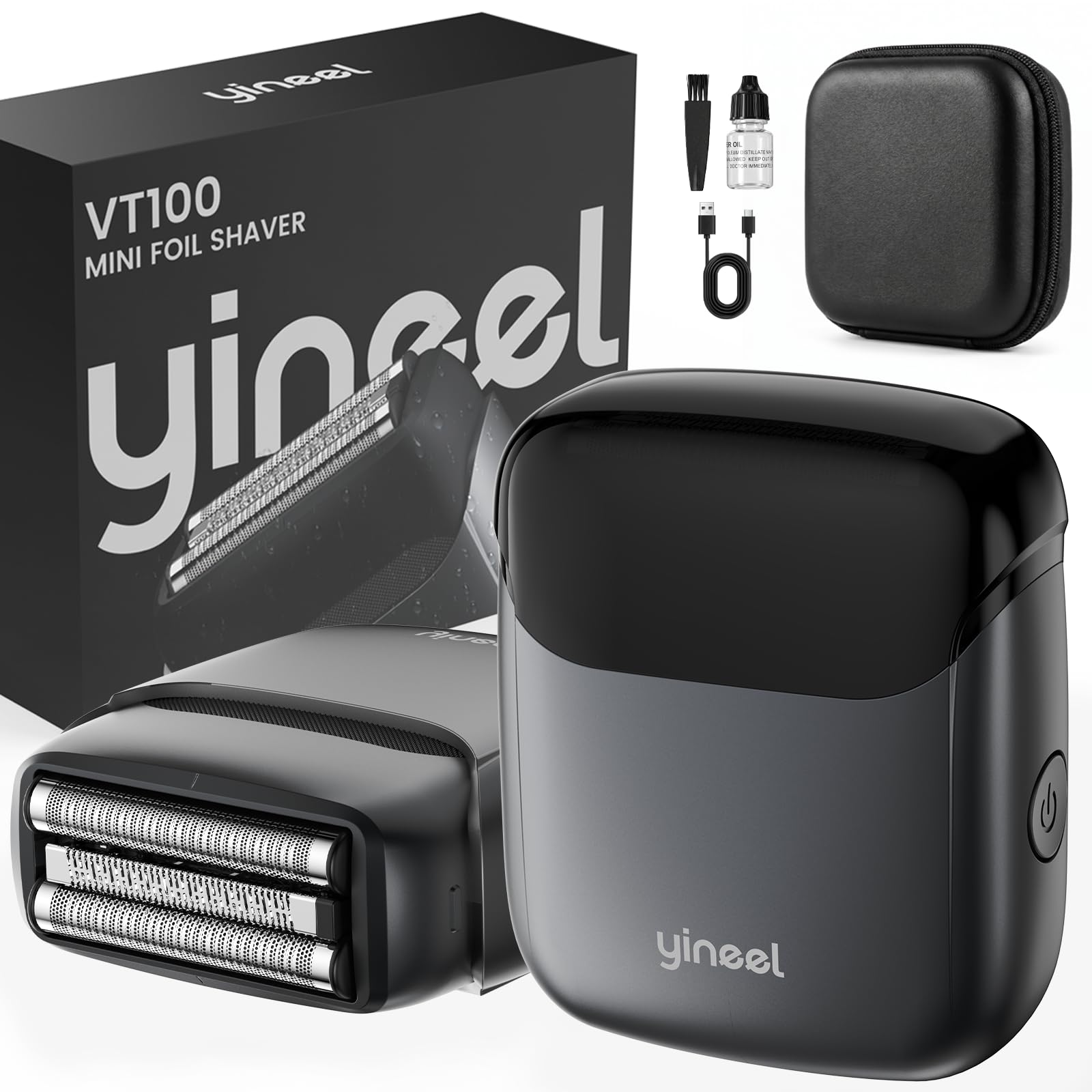 Rasoir Electriques Hommes, Yineel VT100 Mini Rasoir à Lames avec 3 Lames Flottantes, Étanche IPX7, USB-C Recharge, Compact et Portable, avec Étui de Rangement, Cadeau pour Hommes