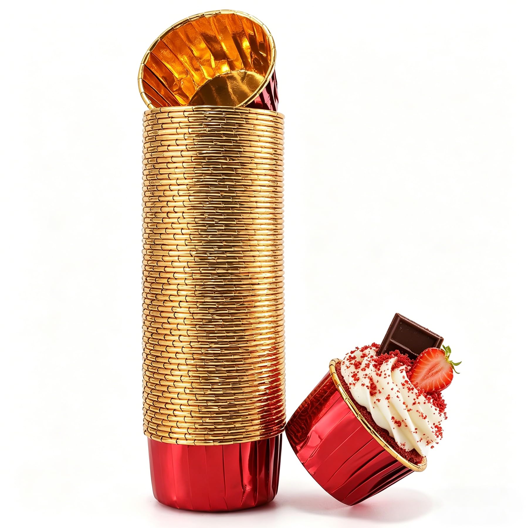 Caissettes à muffins jetables moule papier métallique muffins rouge doré 100 ml cuisson four