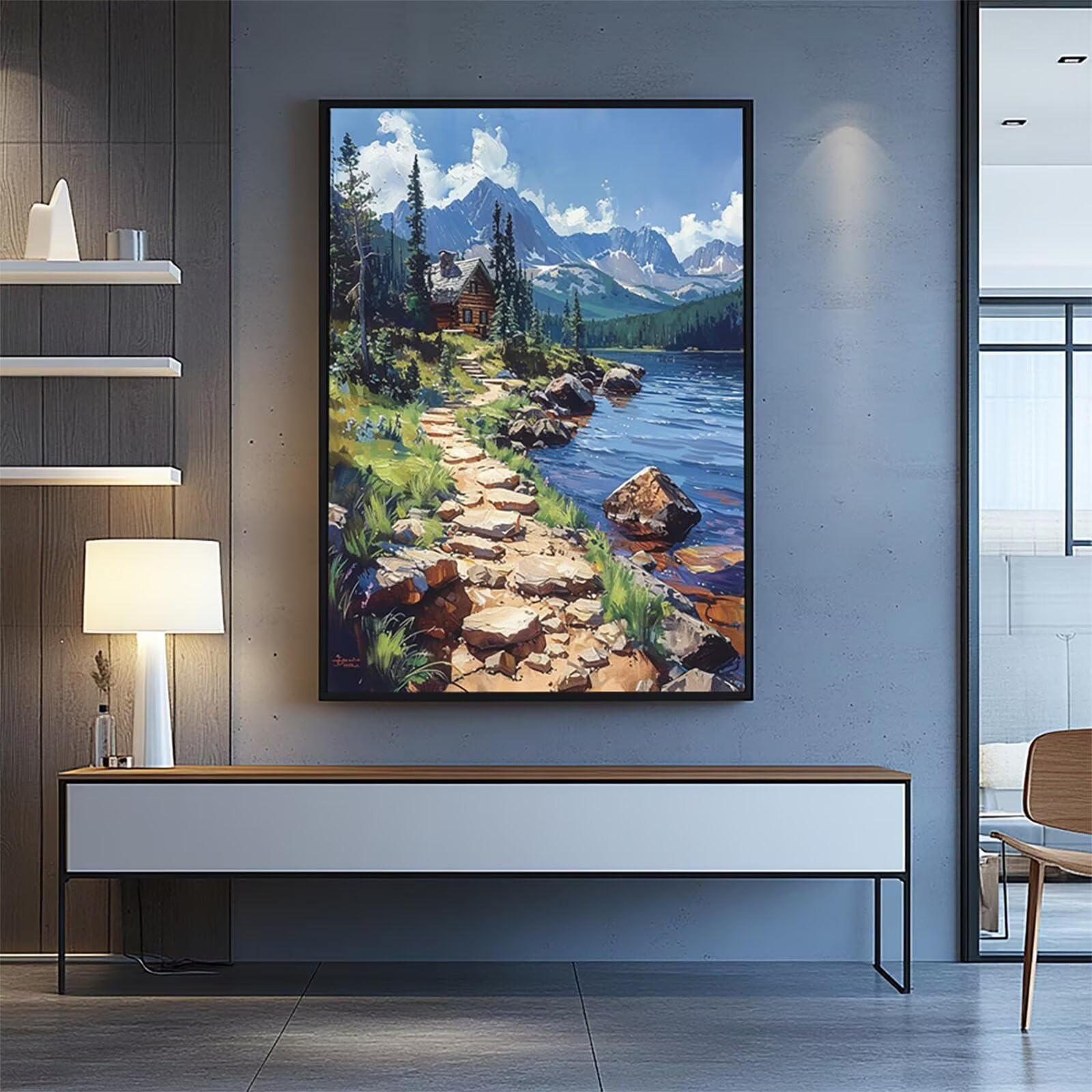 Zestaw do malowania po numerach, dla dorosłych, rzeka, zestaw do majsterkowania z Brushe i zestawem farb akrylowych, płótno do malowania, 102 x 137 cm, płótno artystyczne na jesień, prezenty dla