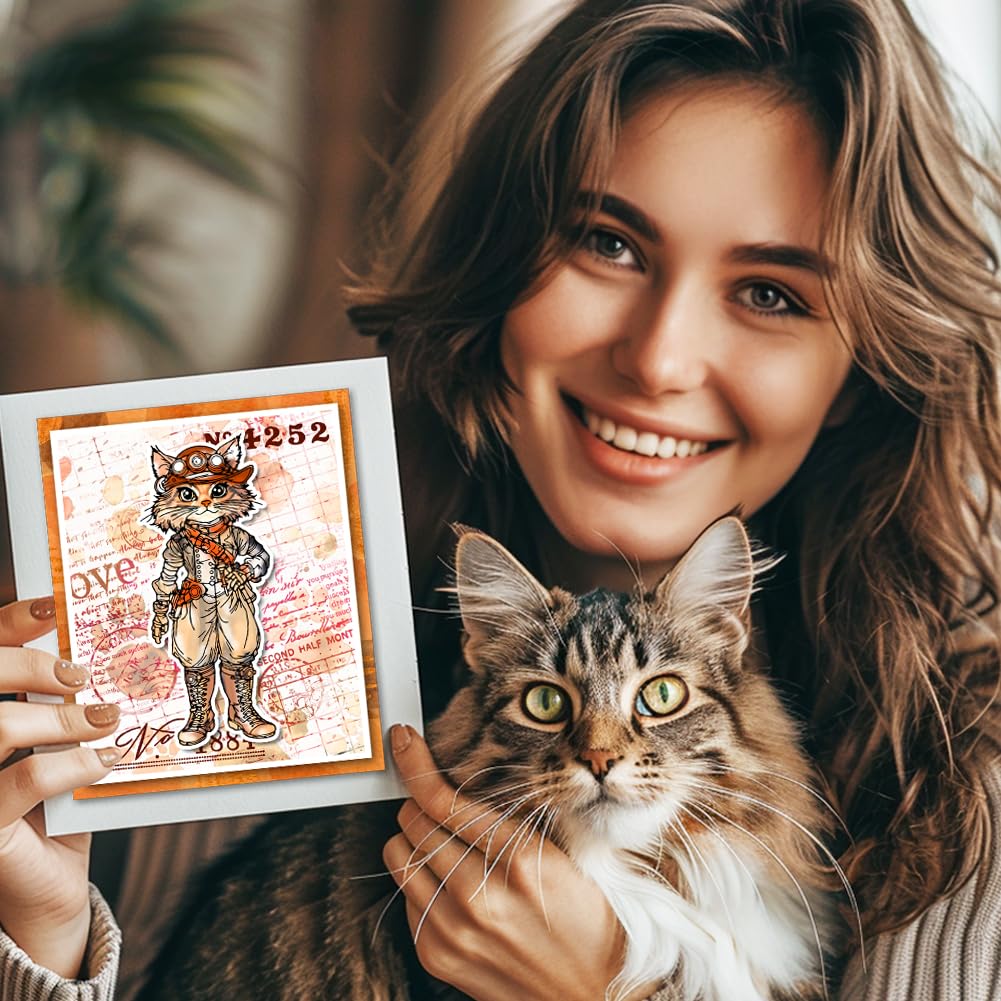 Fabrication Cartes Anniversaire GLOBLELAND Tampons Transparents Drôles De Chat D'Anniversaire Et Kit Scrapbooking Chat Gâteau Anniversaire