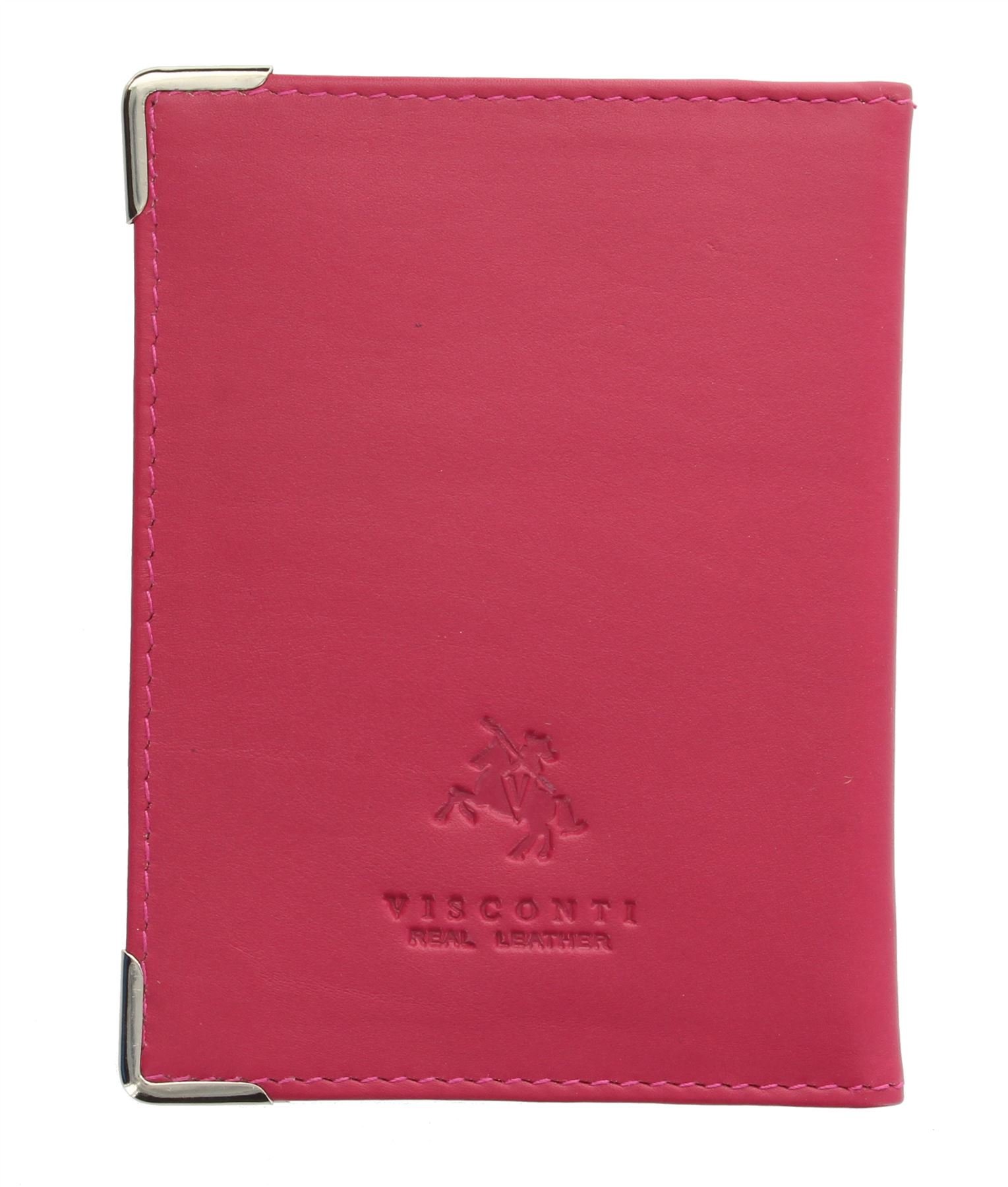 Visconti Portatarjeta de Viaje de Cuero con Protectores de Esquinas de Metal TC5 Fuschia