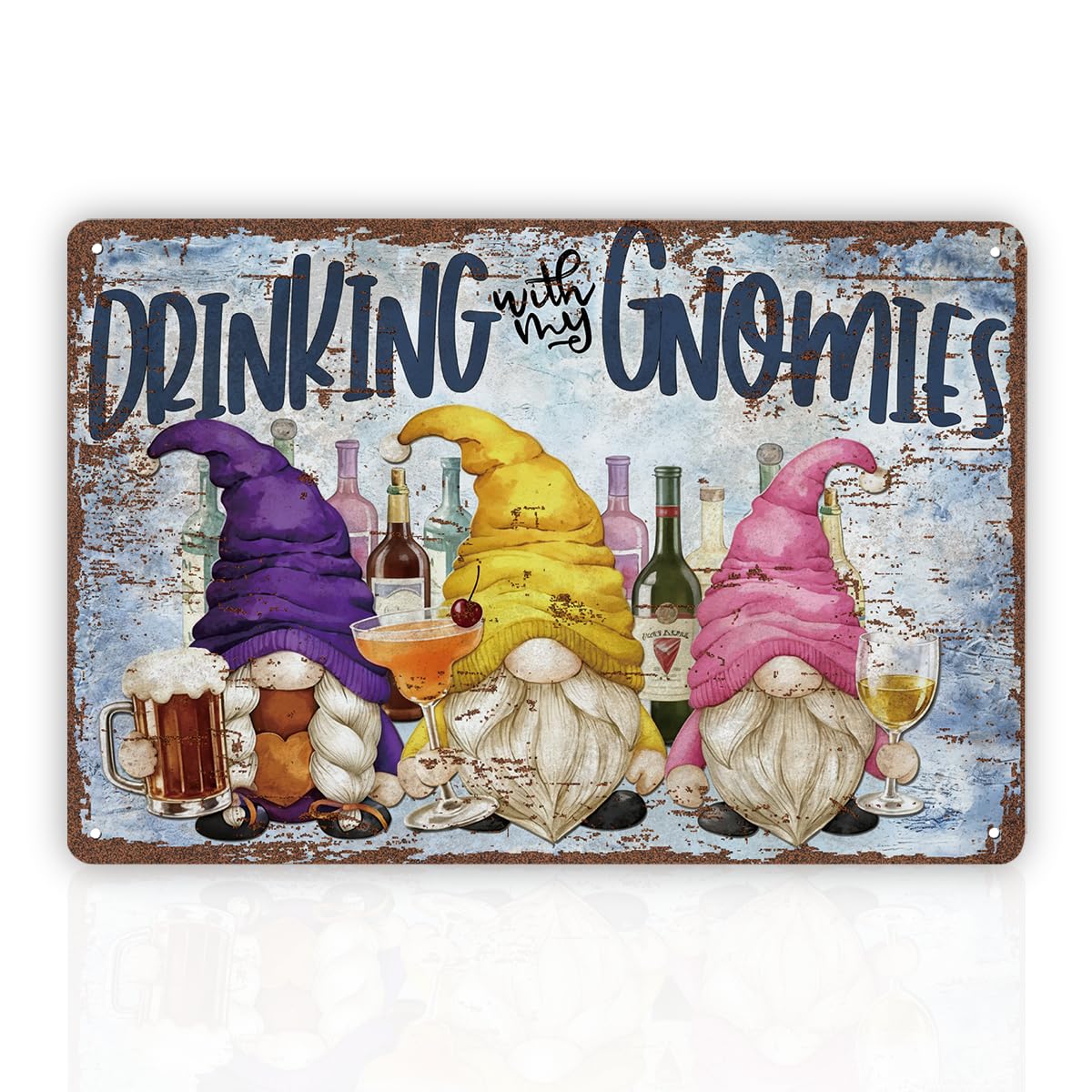 Drinking With My Gnomies Wine Bar Tin Sign, Gnome Gift