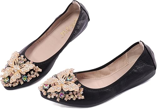 Miniatura 2 de VYKF Womens Ballet Flats Foldable Rhinestone Pointed Toe Comfortable Slip on Wedding Flat Shoes Dress Flats for Women