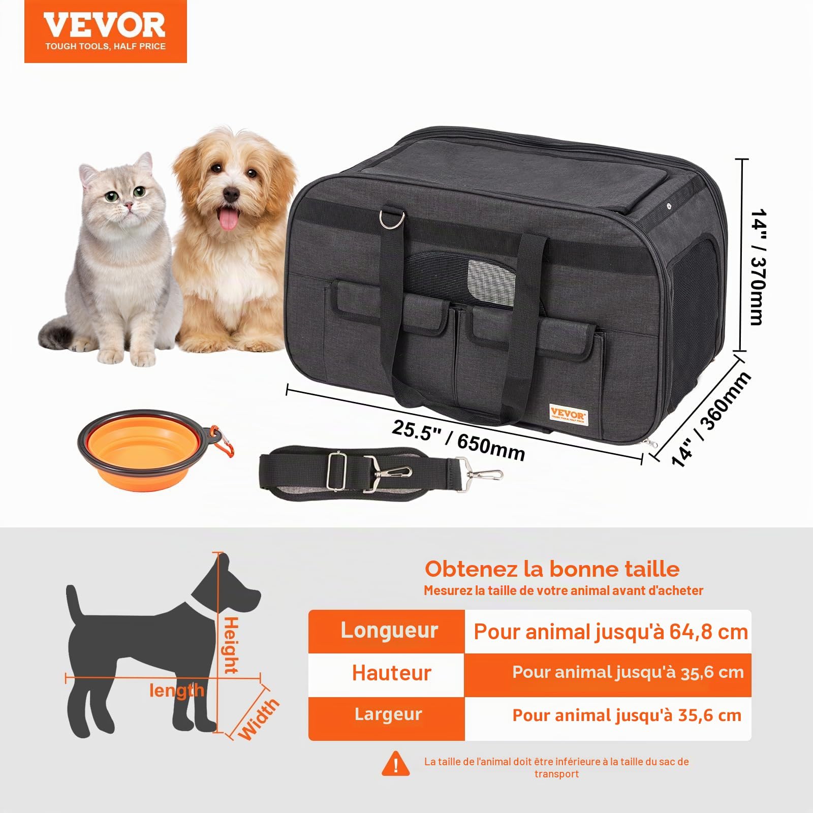 VEVOR Sac à Roulettes pour Chat Chien 15,8 kg Sac de Transport Chats Poignée Télescopique Bandoulière Gamelle Pliable Transporteur Roulant Fermeture Éclair Autobloquante pour Animaux de Compagnie Noir