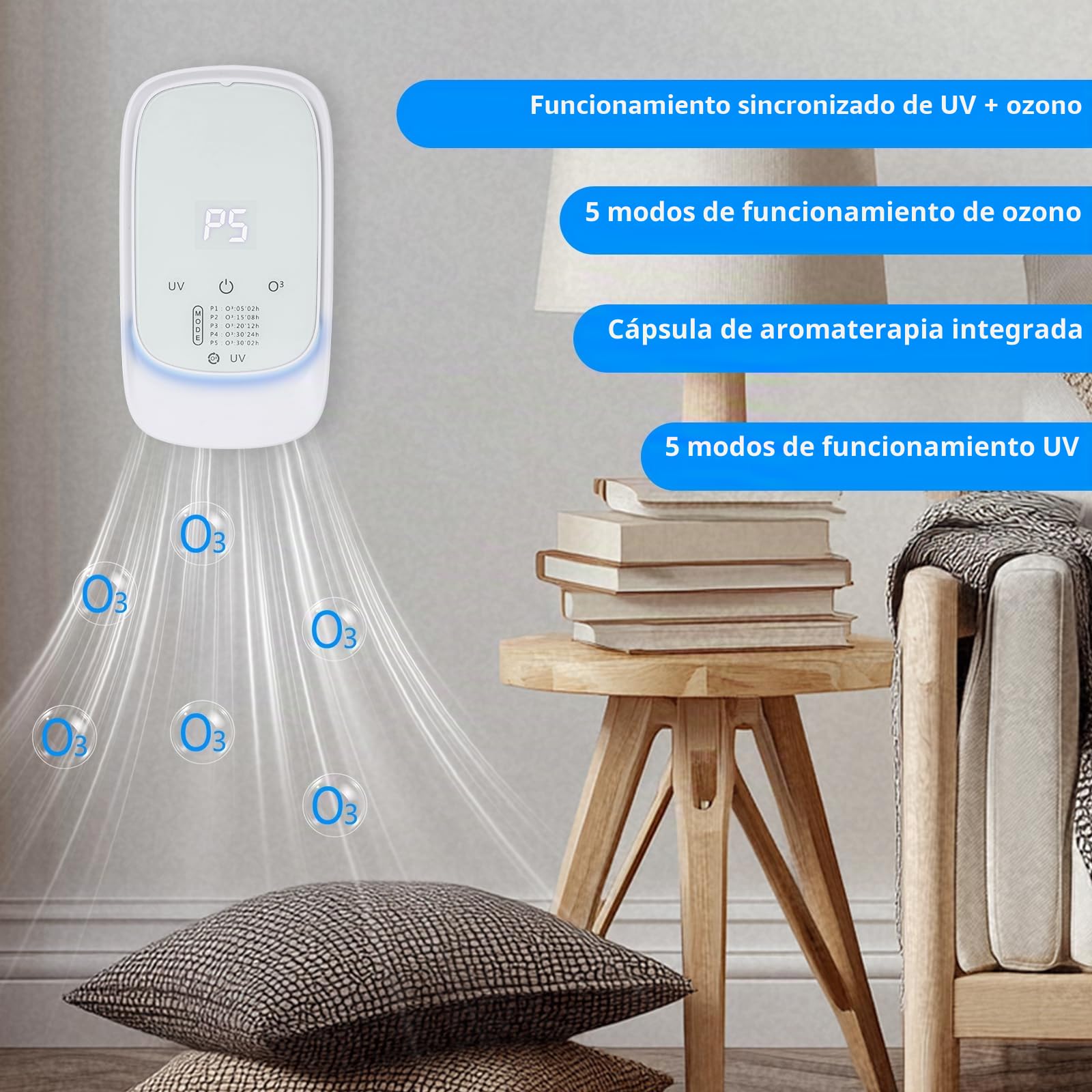 HOSSOM Generador de ozono Purificador de aire, Air Purifier con Aromaterapia, Esterilizador asesino de olores, Generador de ozono para hogar para baño, cocina, humo, mascotas y formaldehído
