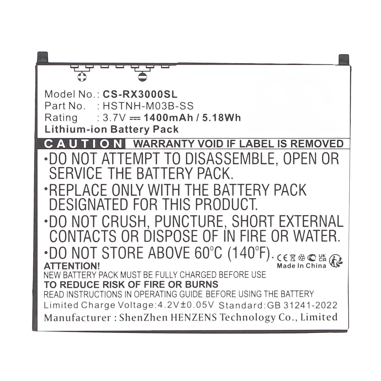 CellePhone Batteria Li-Ion 1400 MAh Per HP IPAQ HX2000/RX3000 E Compatibili (Sostituisce HSTNH-M03B-SS)