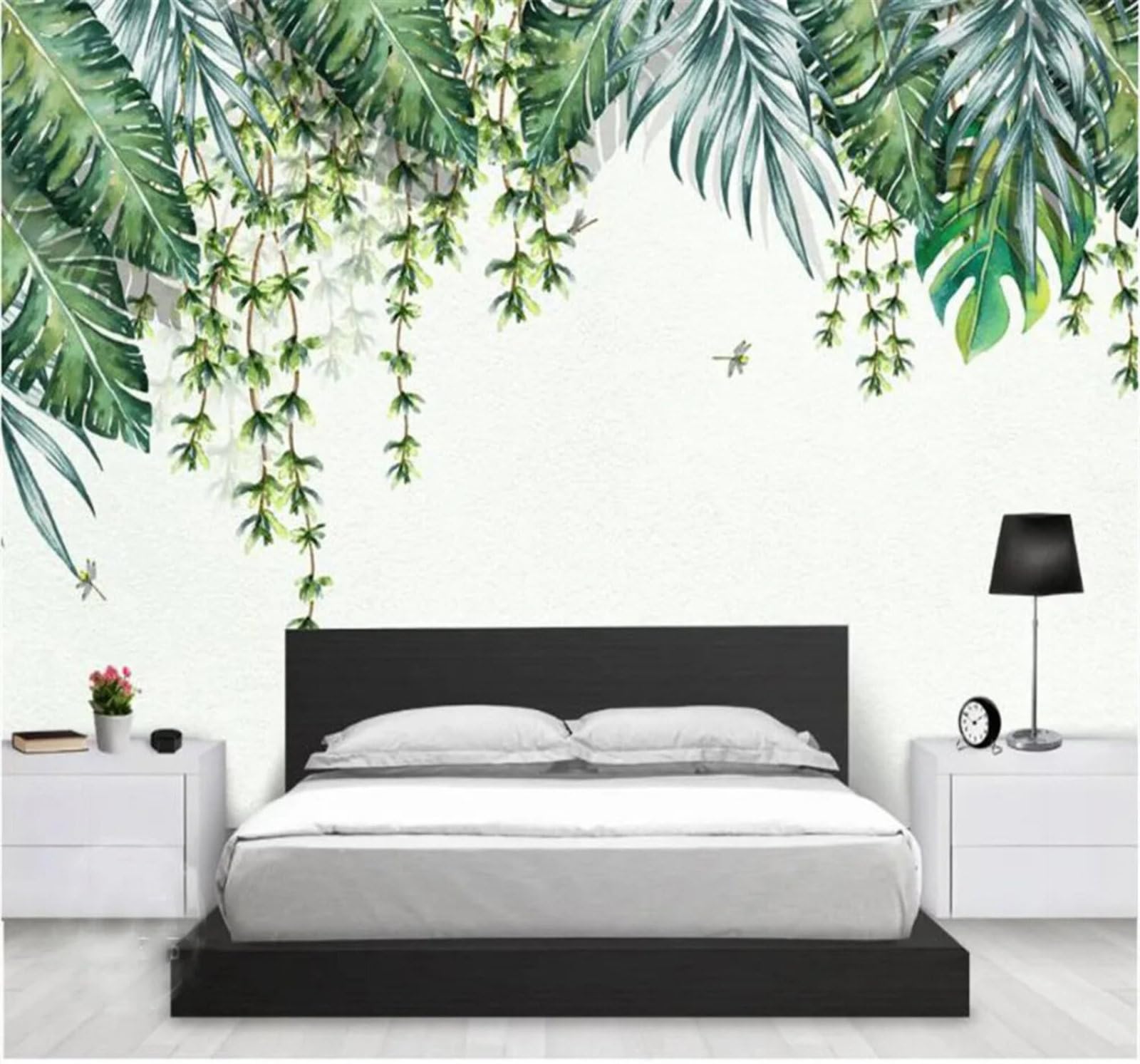 Tzxztt Minimalist Tropical Fresh Green Plants Modern 3D Wallpaper Premium Textured Silk Neutral Tones Material Ideal for Living Room Bedroom-400cm×280cm