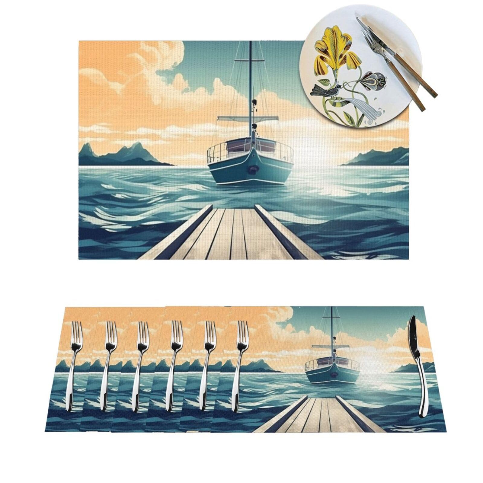 Sets de table paysage marin pour repas en bateau et dîners de vacances