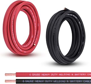 6 Gauge Battery Cable, 20FT Red + 20FT Black 6 AWG Pure Copper Wire Welding Cable, for Automotive, Battery, Solar, Marine and Generator, Standard USA OFC Wire