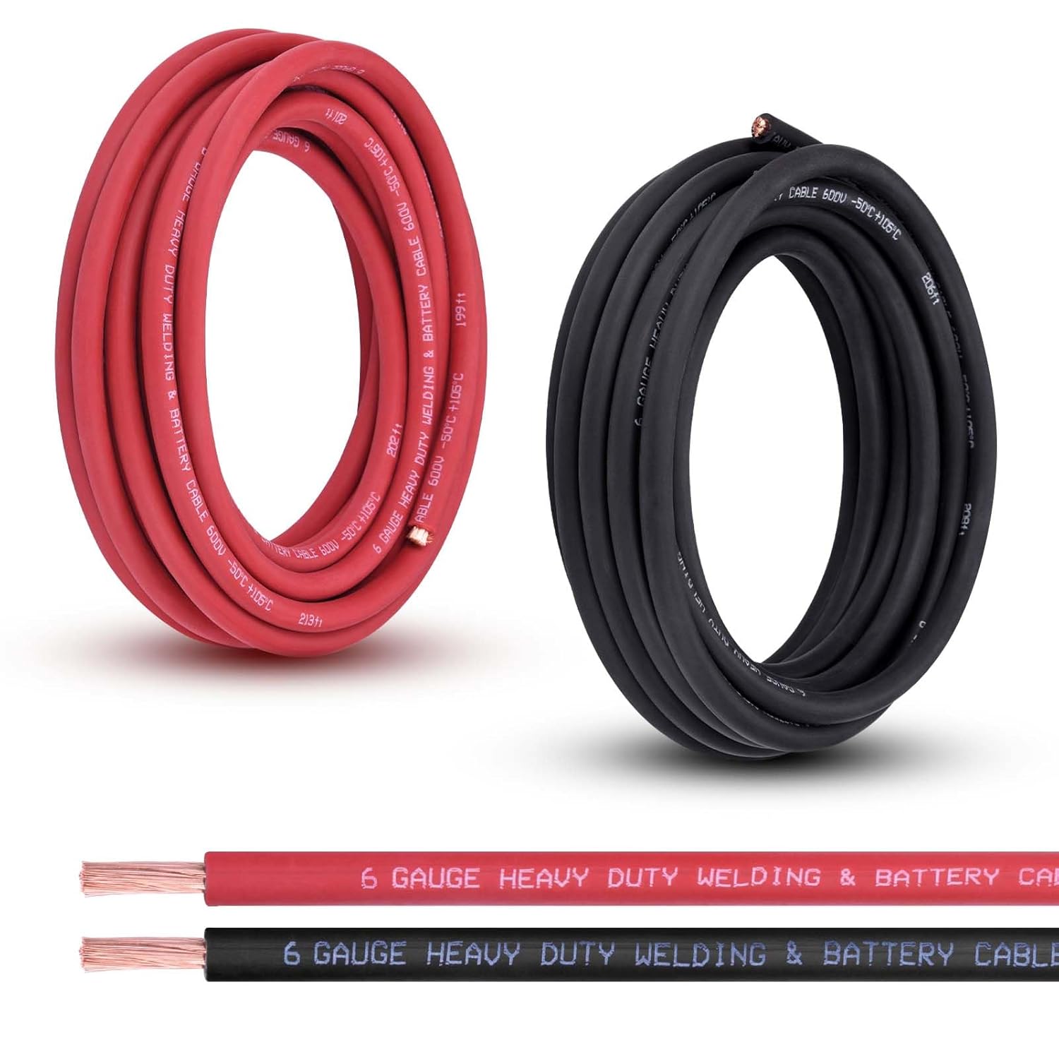 6 AWG Welding Cable Kit with Ring Terminals & Heat Shrink Tubing - 40ft Total (20ft Red +20ft Black) OFC Copper +10x 5/16" Terminals +5 Red/5 Black Tubing - American Standard