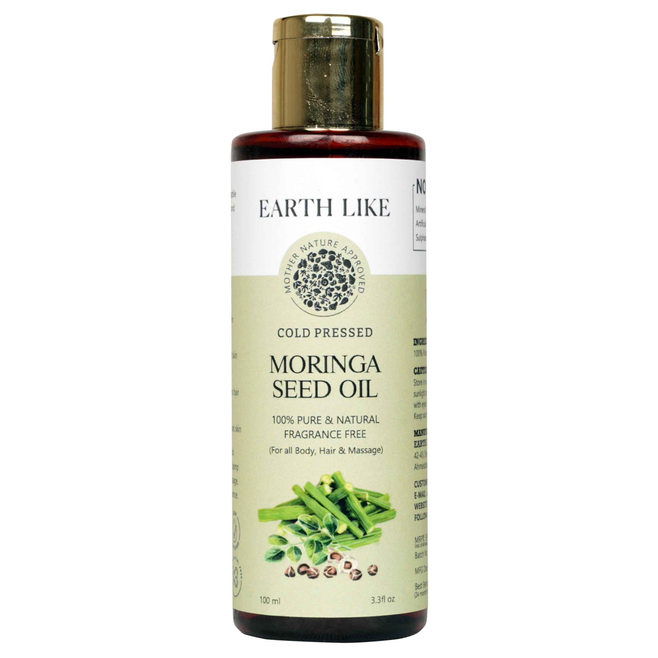 Earth Like Cold Pressed Moringa Seed Oil | 100% Pure & Natural - 100ml | for Face, Hair & body-image-21