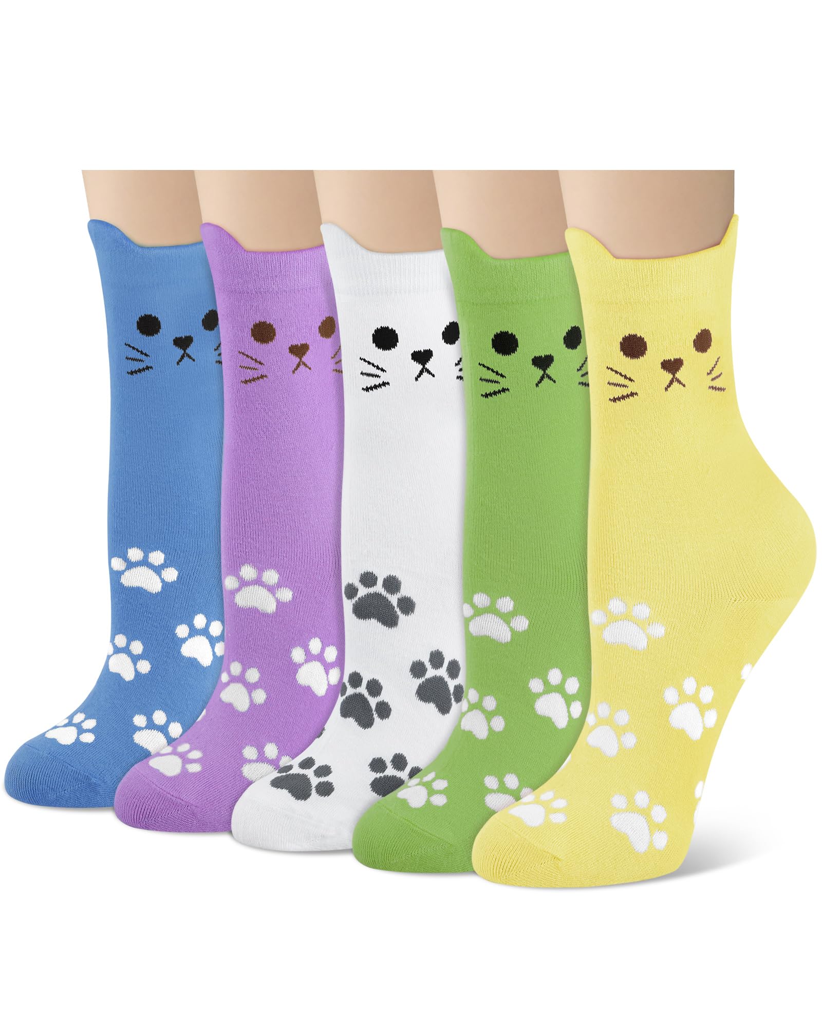 YSense 5 Pairs Cute Animal Socks for Women - Funny Dog and Cool Cotton Art Painting Cat Designs