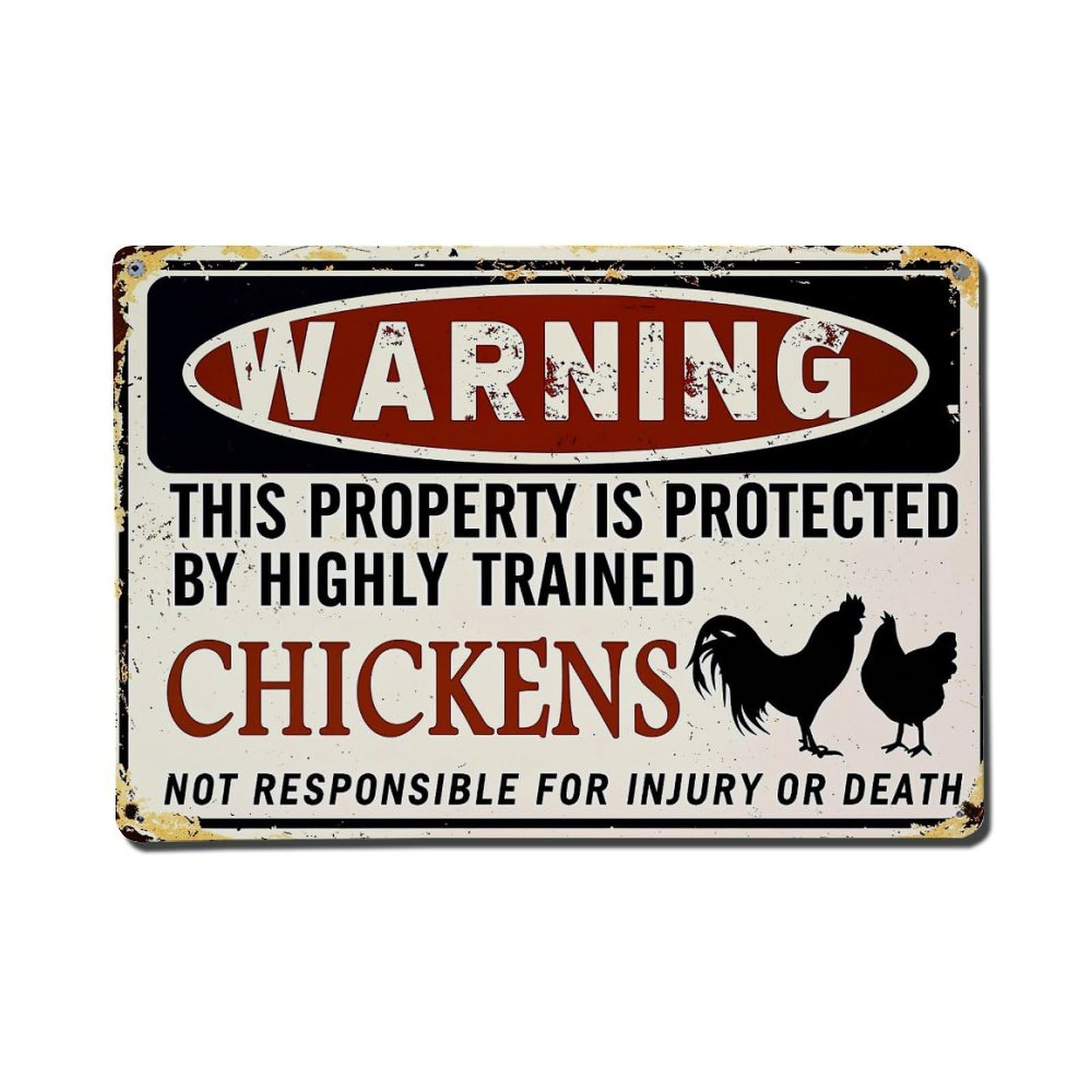 Jdfenggu Vintage Warning Sign With Chicken Silhouettes Retro Metal Tin Sign, Metal Poster For Bar, Home, Man Cave, Kitchen, Laundry Room Art Decor 8X12 Inch