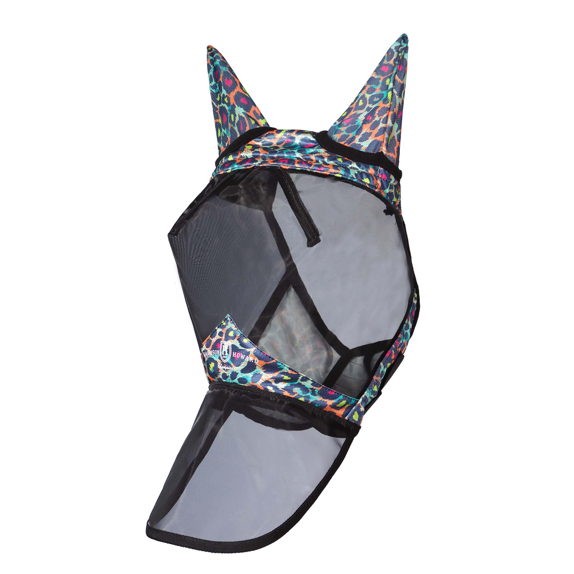 Harrison Howard Pro LumiVista Horse Full Face Fly Mask Large Eye Space Long Nose with Ears UV Protection for Horse Iridescent Prints L - image 2