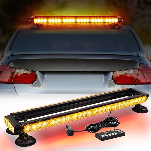 Miniatura 2 de WINECO Barra de luces estroboscópicas LED ámbar de 29.5 pulgadas, doble cara intermitente de emergencia advertencia de advertencia de advertencia