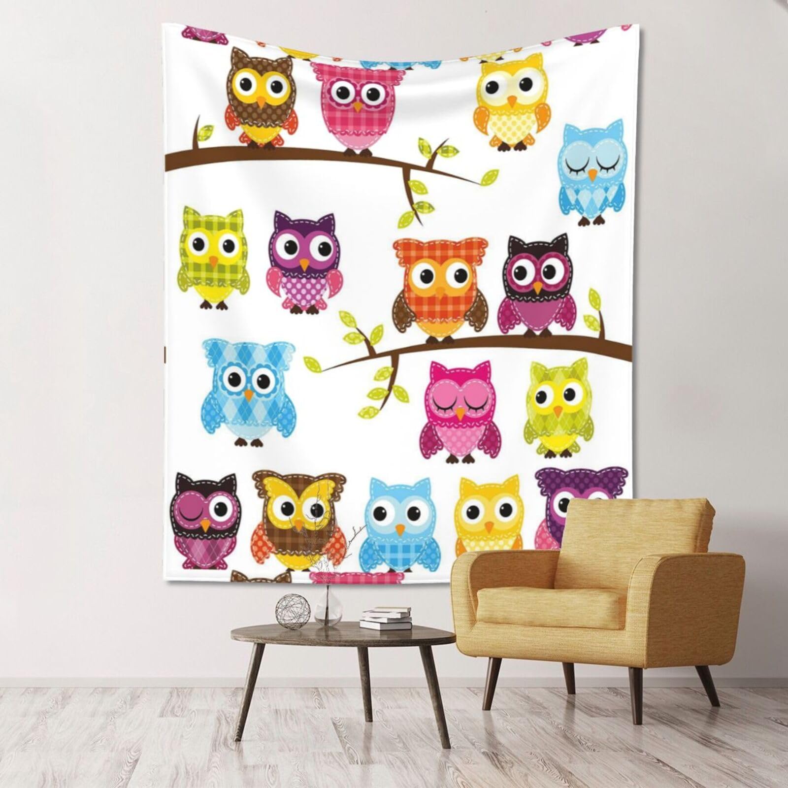 WKSGDSG Large Wall Hanging, Machine Washable Tapestry For Dorm Room, Owls On Tree Branches, Lightweight Polyester Wall Art For Bedroom Living Room, 152x130cm