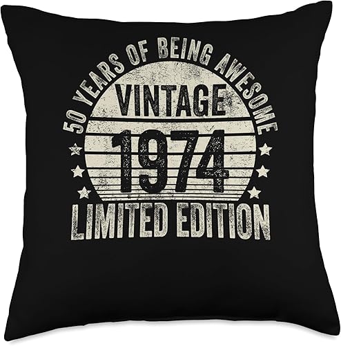 Retro 50th Birthday Gifts Men Women Throw Pillow, 18x18, Multicolor