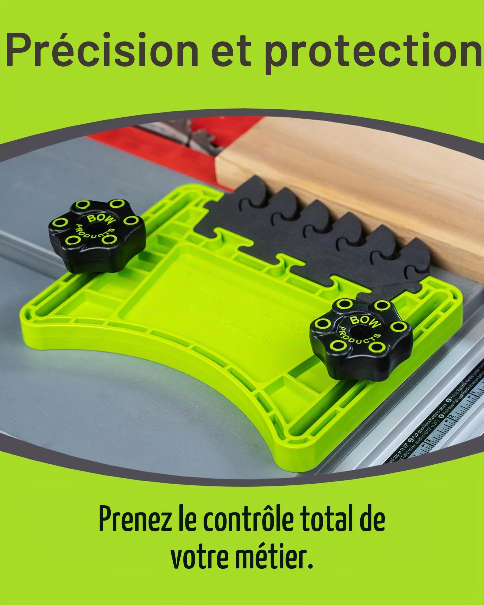 BOW Products FeatherPRO FP1 - Nœud Presseur de Sécurité pour Scie sur Table Scie à Ruban et Table de Fraisage - Lamelles EVA qui Réduisent le Recul - Outils et Sécurité Bois