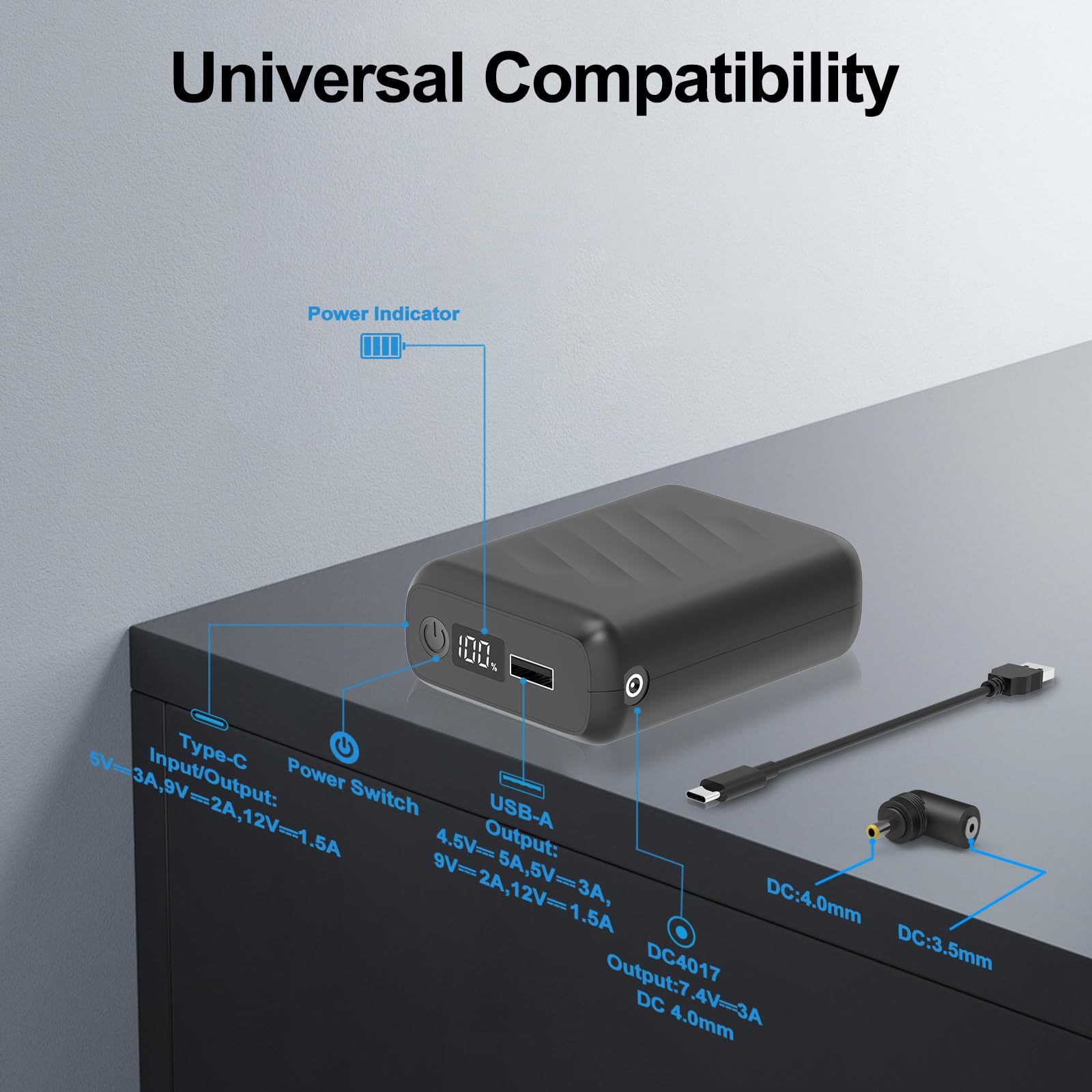 20000mAh Batterie pour Gilet Chauffant-Power Bank à Charge Rapide avec écran LED et Sortie DC7,4V pour Veste Chauffante,Sweat à Capuche et Pantalon, Compatible avec iPhone iPad Samsung