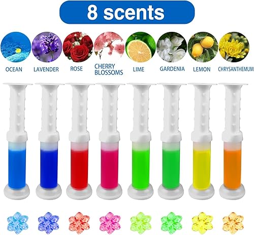 Miniatura 2 de 8 piezas de geles de inodoro con sello de flores, ambientador de limpieza para eliminar manchas de inodoro, ambientadores de aroma de inodoro