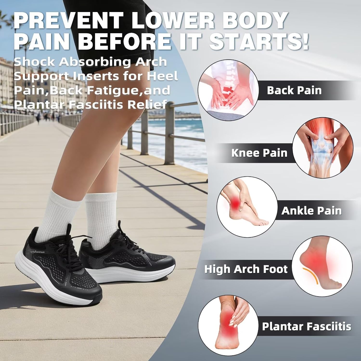 OrthoComfoot Women's Orthopedic Plantar Fasciitis Shoes: Comfortable Arch Support Flat Feet Orthotic Athletic Road Running Sneaker, Casual Breathable Tennis Walking Shoes for Foot Heel and Pain Relief