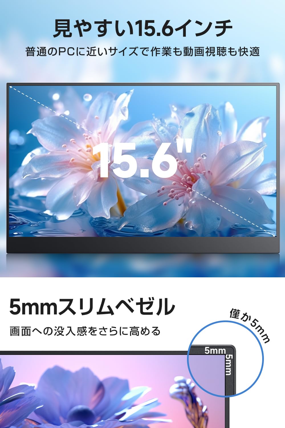 Amazon.co.jp: モバイルモニター 15.6インチ マグネット保護カバー付き