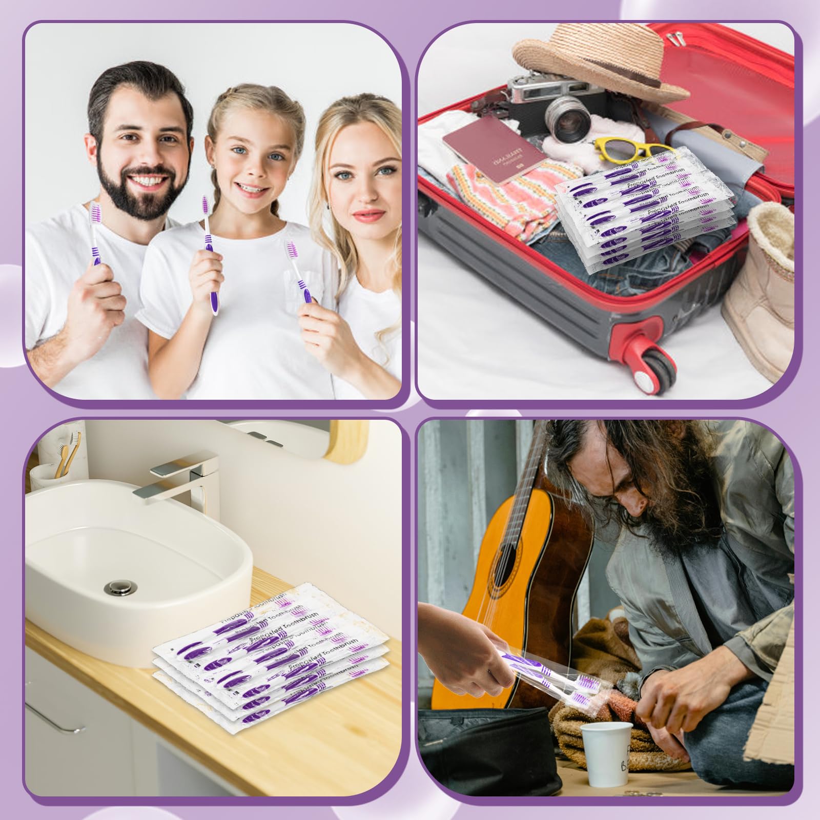 100 cepillos de dientes desechables prepegados, envueltos individualmente, cepillos de dientes prepegados, cerdas suaves, cepillo de dientes de viaje, envuelto de un solo uso para hotel, camping,
