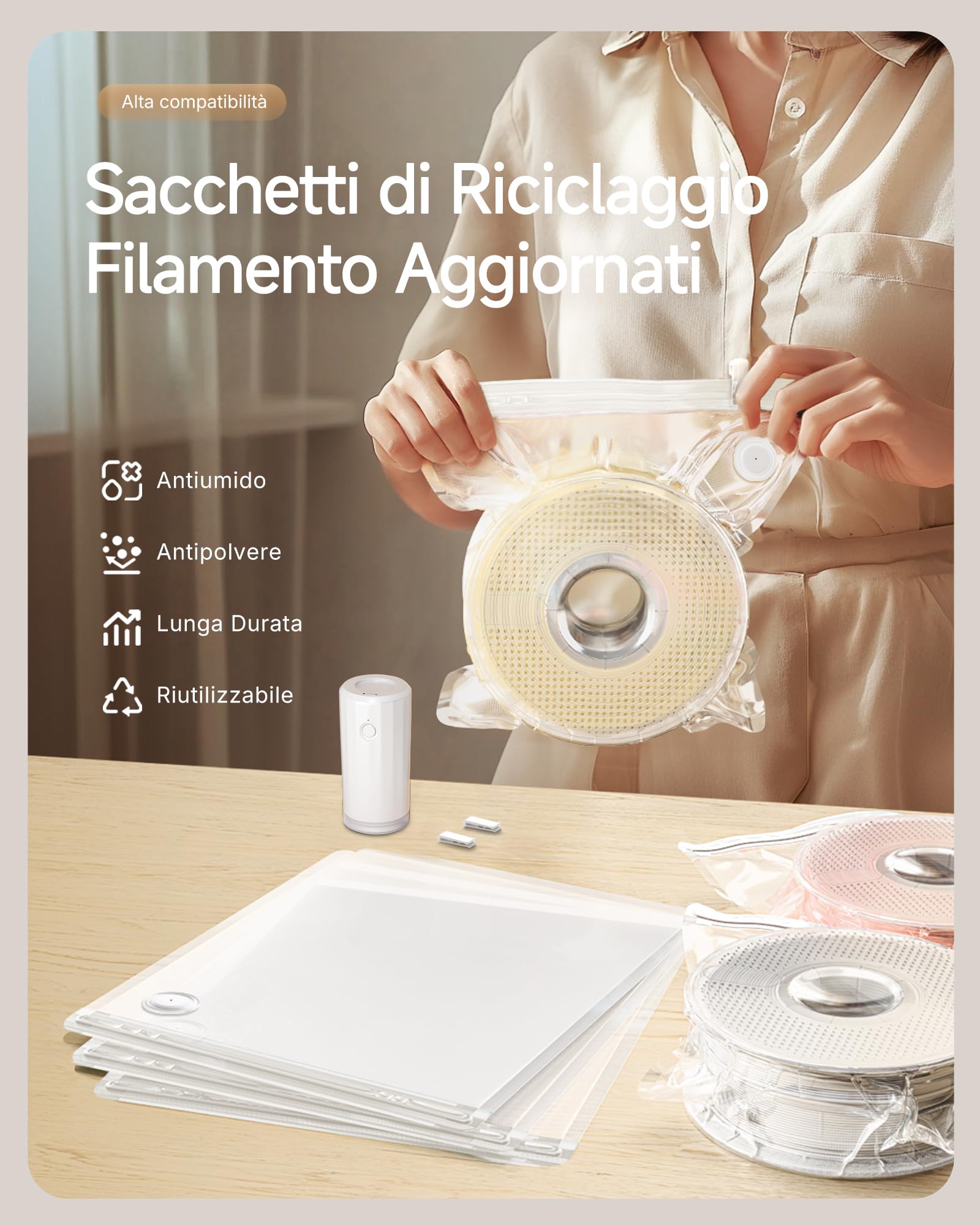 YOOPAI Kit sacchetti sottovuoto per filamento per stampante 3D con pompa automatica, 20 sacchetti extra grandi (38 x 33 cm), compatibili con filamento Bambu Lab 1,75 mm
