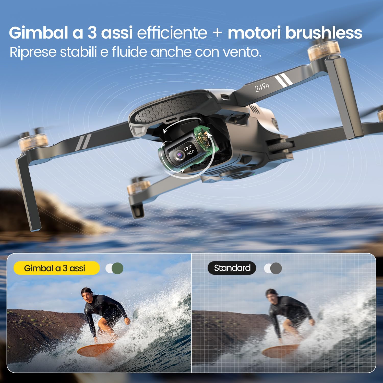 Holy Stone HS900 Drone GPS con Fotocamera 4K per Adulti,Drone con Gimbal Brushless a 3 Assi, Video 4K/30FPS, Foto 48MP,Trasmissione 6KM,Tempo di Volo 30 Min,Tracciamento Visivo, Meno di 249g,C0