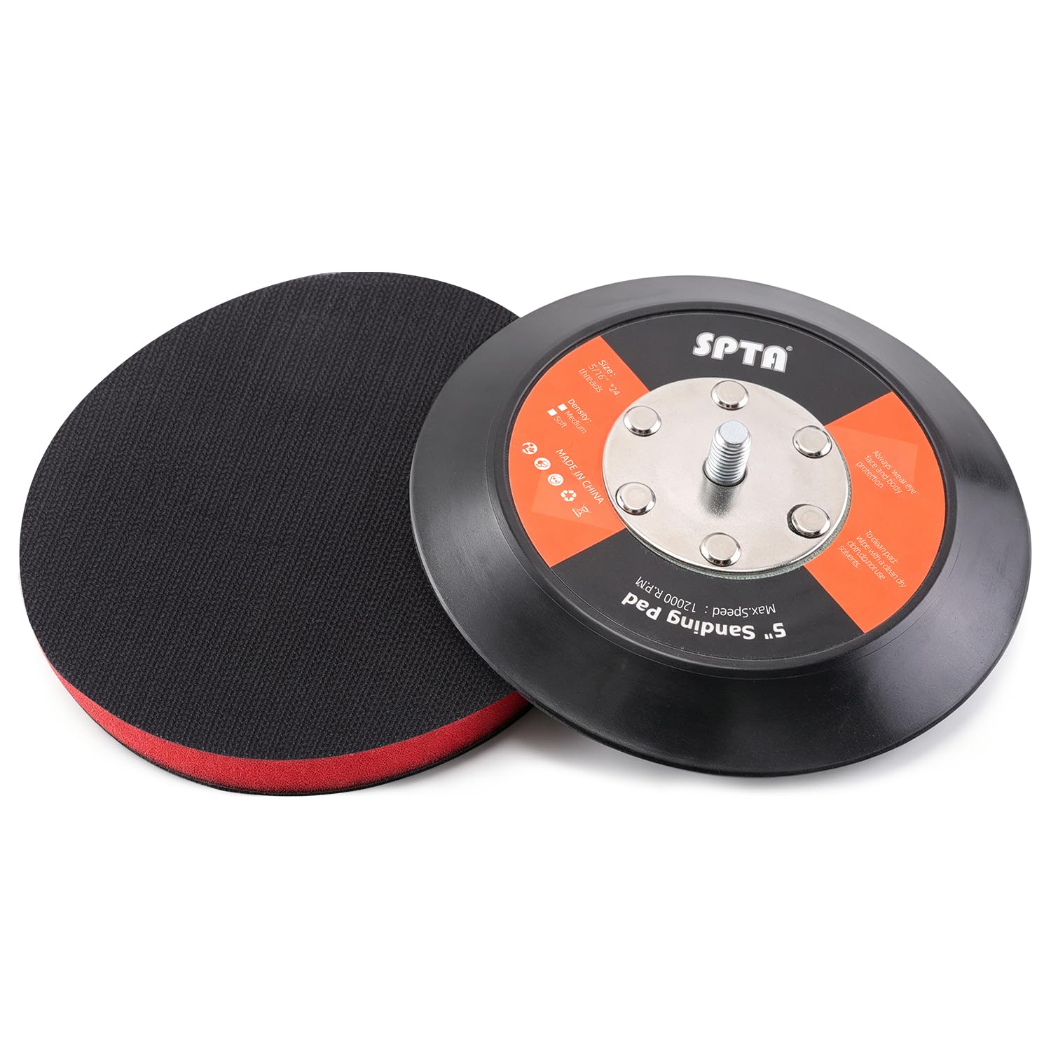 SPTA 5"(125mm) Backing Pad Hook and Loop Backing Plate 5/16"-24 Thread DA Air Random Orbital Sander/Polisher Backing Pad with 5" Interface Cushion Pad for Sanding Finishing Polishing Buffing